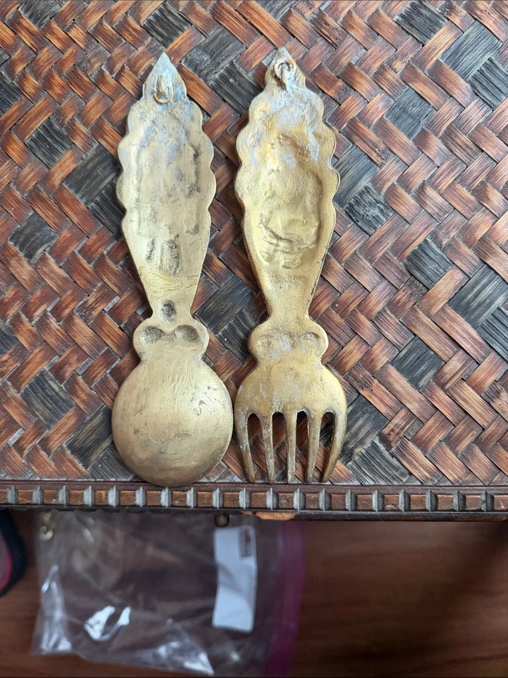Ornate Brass Spoon and Fork Set - Antique-Style Gold Serving Pieces